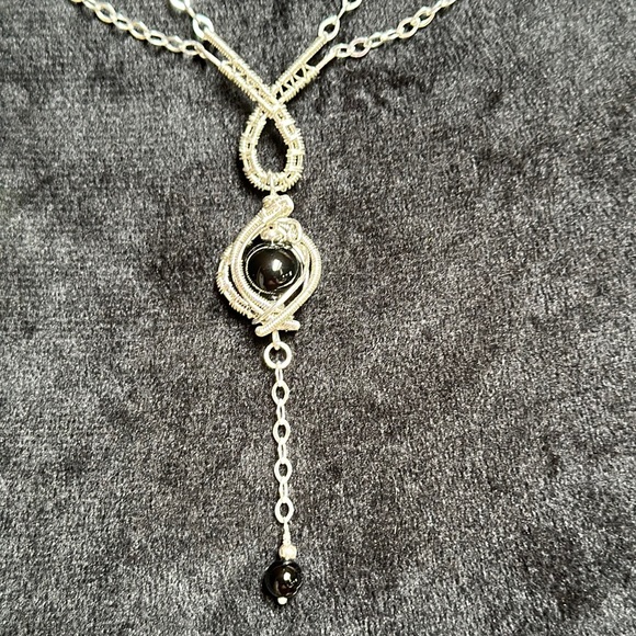 Black Onyx Sterling Silver Necklace-Unique Handcrafted Onyx Sterling Necklace - Picture 8 of 10